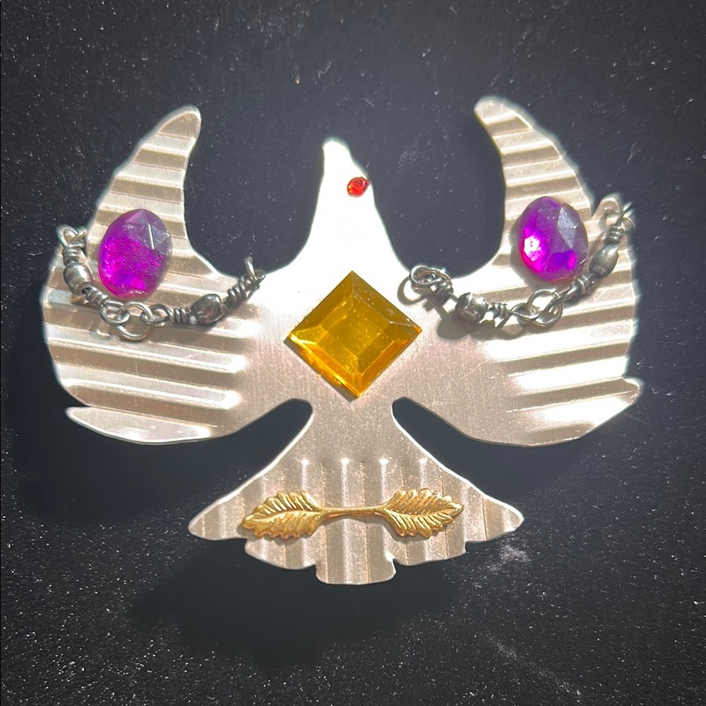 Zydeco Silver Bird Brooch with Gem Accents